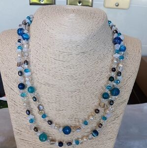 Elegant Blue Hues Necklace, Long, New, Gemstones Crystals